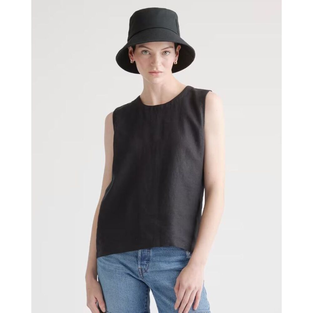 Quince Black Sleeveless Linen Blend Top
